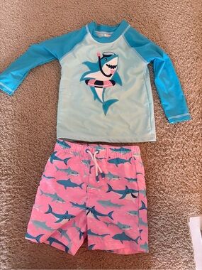 Gymboree Blue & Pink Shark Swim Rashguard Set